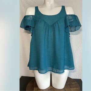 ANTHROPOLOGIE Maeve Tavin Top Open Cold Shoulder Blouse Teal Chic Size 6